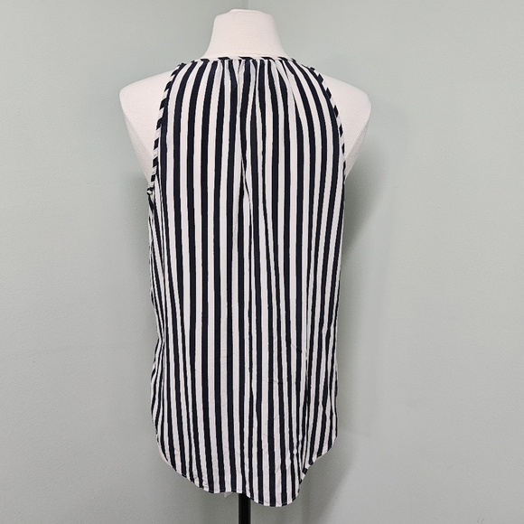 J. Crew Carousel Button Vertical Stripe Sillk Tank Blouse Navy or Black White - Picture 5 of 12